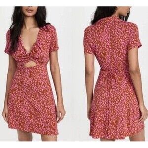 Free People Marsaille Mini Dress Medium Pink Rust Cutout Tie-Waist Wrap Boho